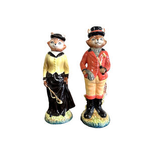 Winterthur Equestrian Fox Salt & Pepper Shakers Glazed Porcelain Hand Painted